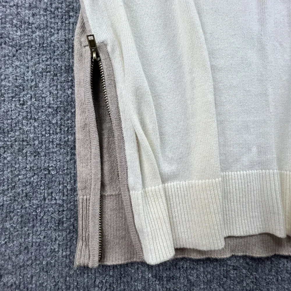 NWT Banana Republic Women's M V-Neck Sweater Cream Taupe Side Zip Hem Pullover - Picture 6 of 9